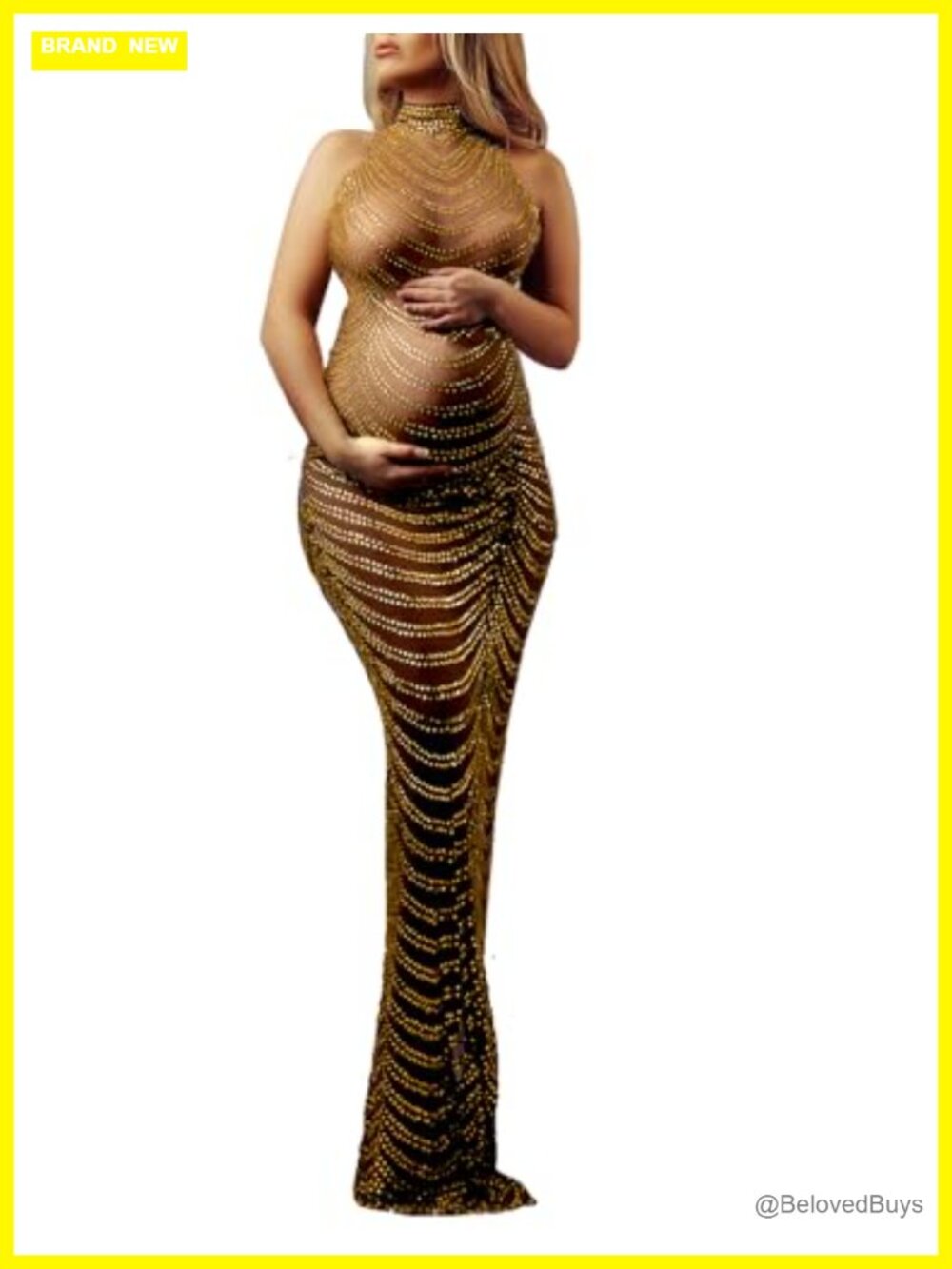 Boho Maternity Bodycon Photoshoot Dress Mesh High Neck Sleeveless